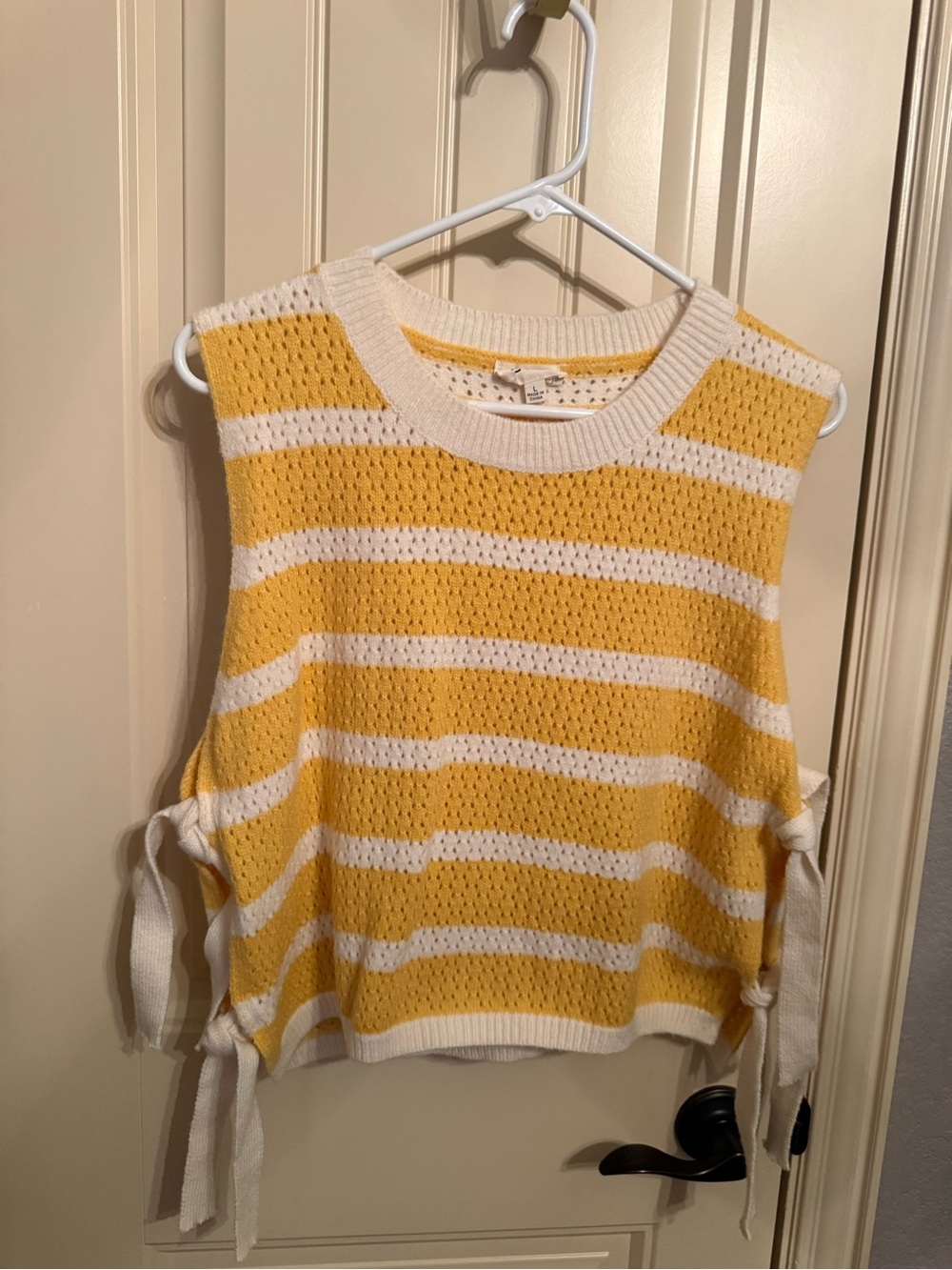 BiBi Yellow & White Striped Sleeveless Knit Tank with Side Ties